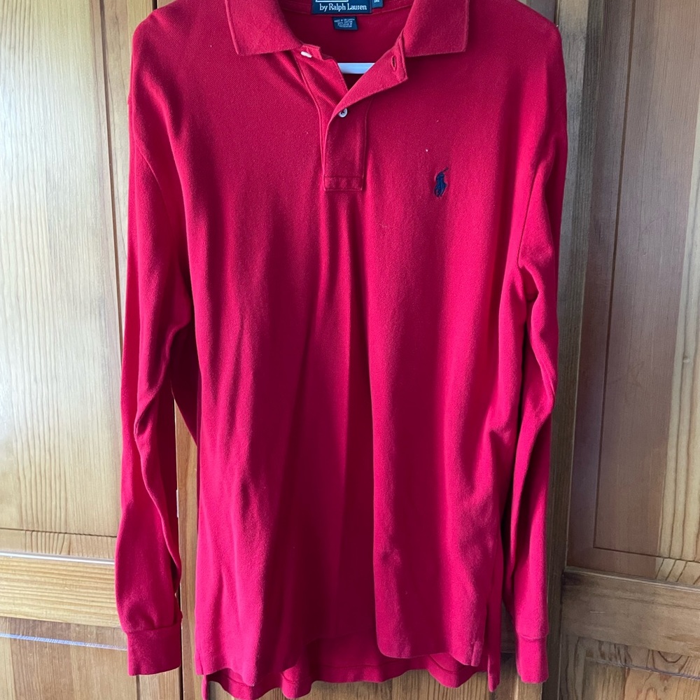 Polo Ralph Lauren- Classic Fit Long Sleeve Polo - Red Size Medium